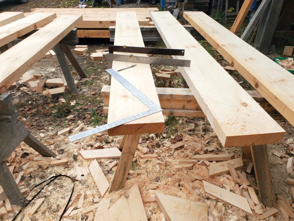 Timbers laid out in the shop